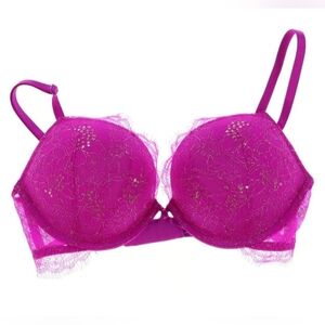 Victorias Secret fuchsia shimmer lace bombshell plunge push up bra 38D  NWOT